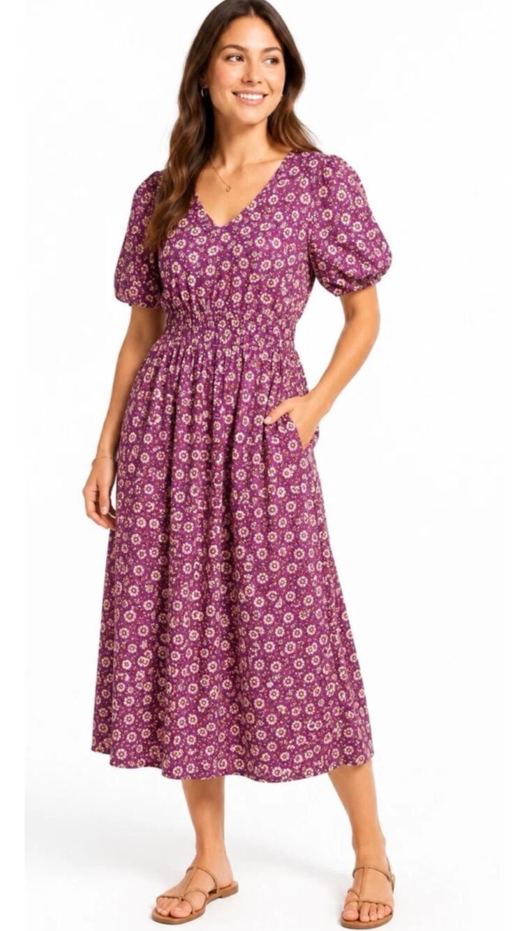 J. Crew Factory Purple Floral Midi Dress